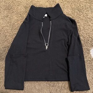 Black Zip-Up Long Sleeve Top